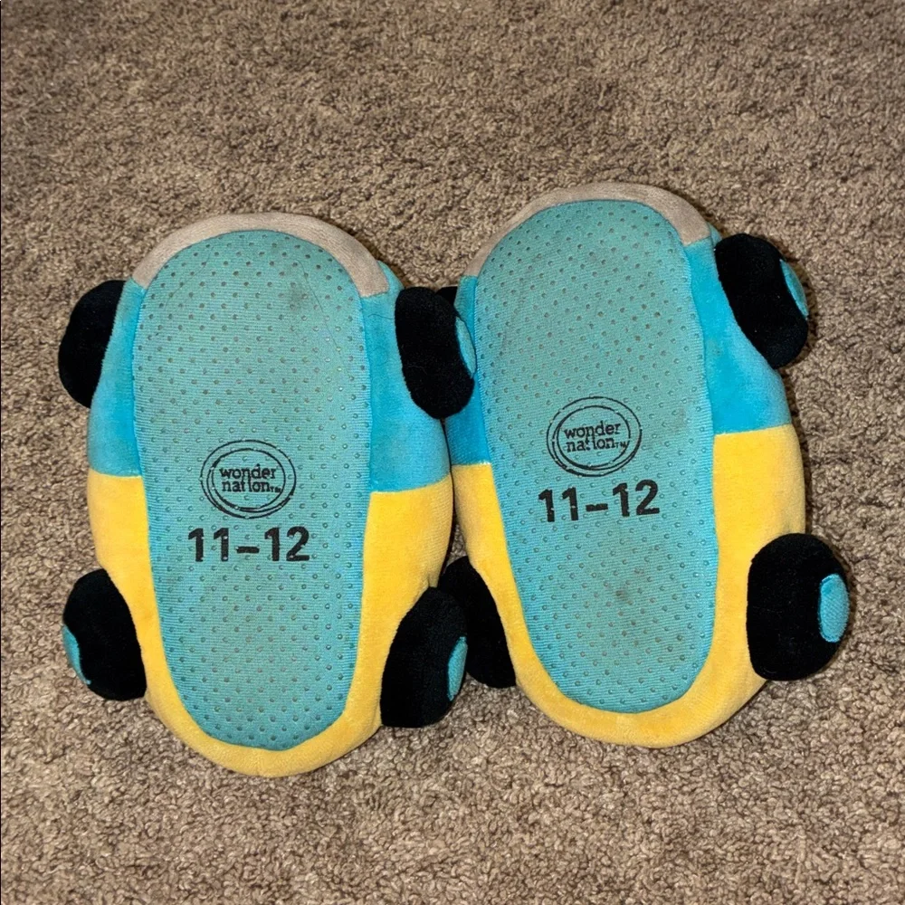 Plush Blue & Yellow Toy Truck Slippers size 11-12 Kids Soft Vehicle house shoes